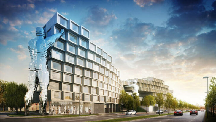 Architektonicky odvážný dům v Praze 8 podepřou sochy Davida Černého. Recepční bude robot